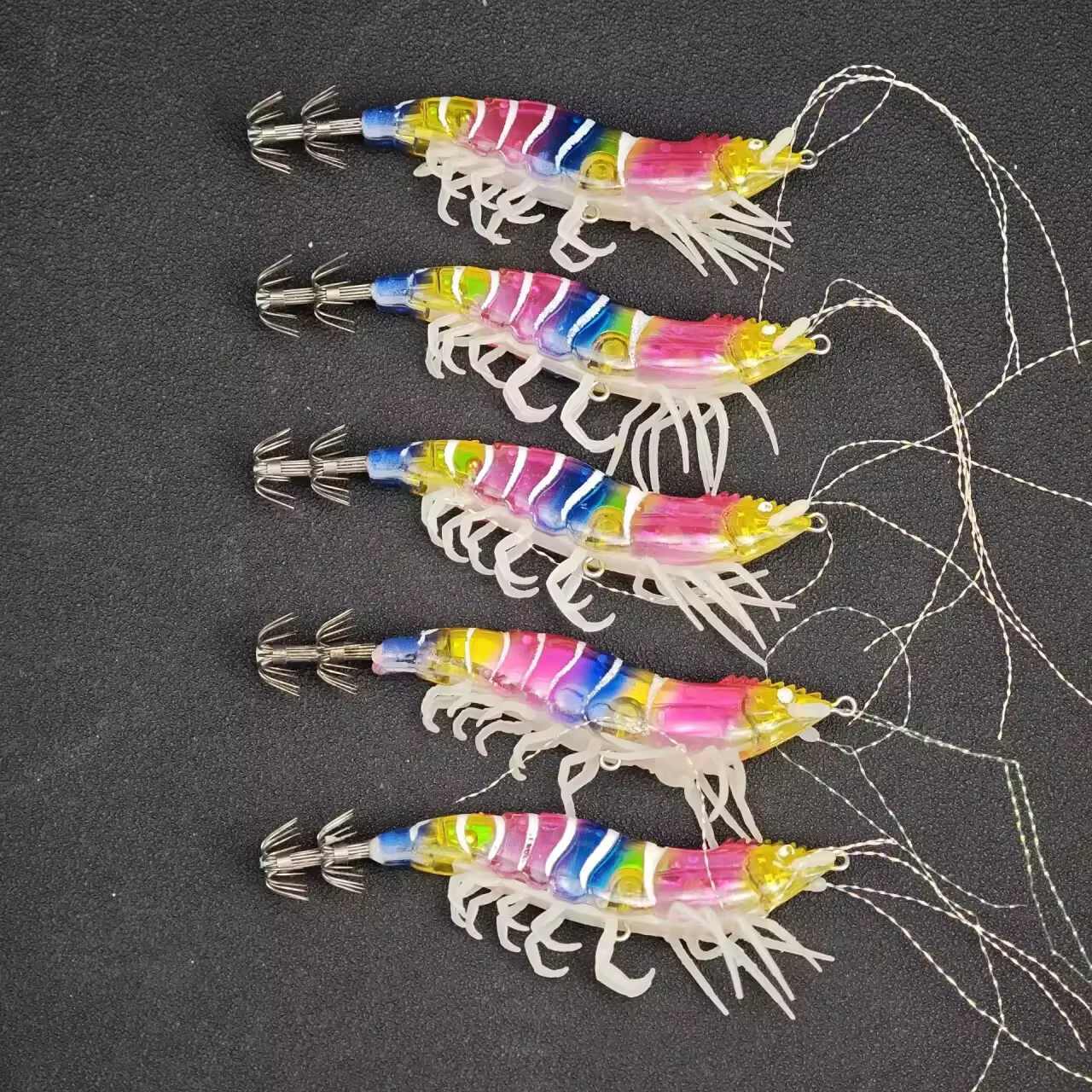 Set de señuelos luminosos con diseño de gamba para pesca de cefalópodos