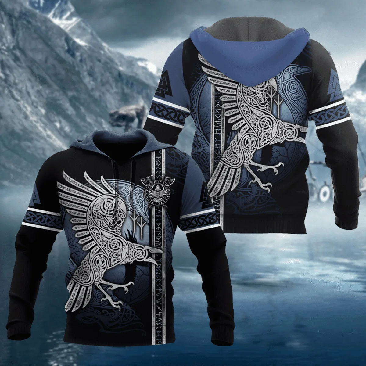 Odin Cuervo 3D Sudadera con Capucha para Pesca – Cremallera Unisex - imagen 2