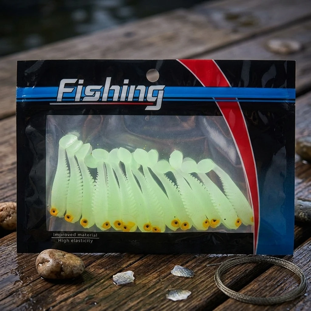 Señuelos de silicona con cola T fosforescentes para pesca nocturna