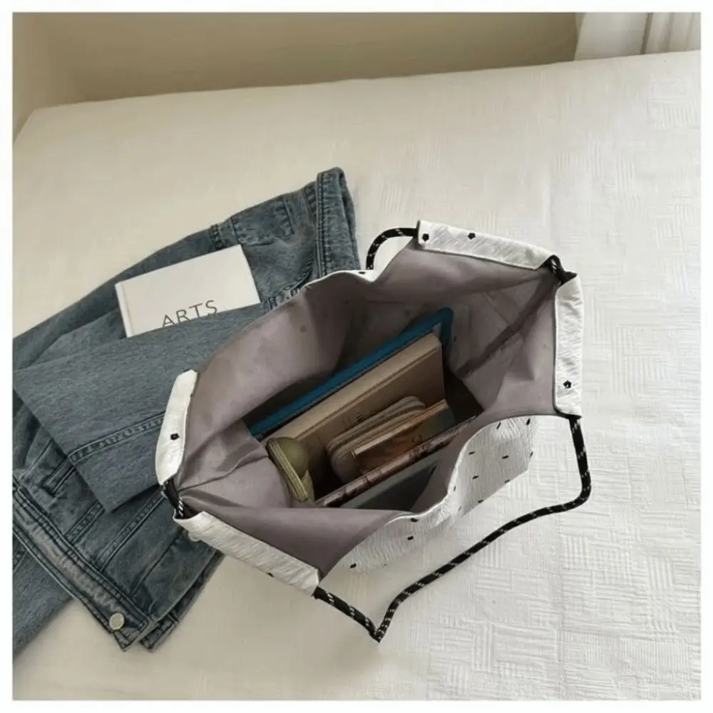 Bolso Tote retro con cordón y estampado de puntos de alta gama - imagen 3