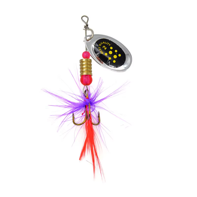 Señuelo Spinner con plumas – Cuchara metálica giratoria para pesca - imagen 2