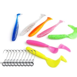Kit de anzuelos jig head con cebo blando para carpa y lucio