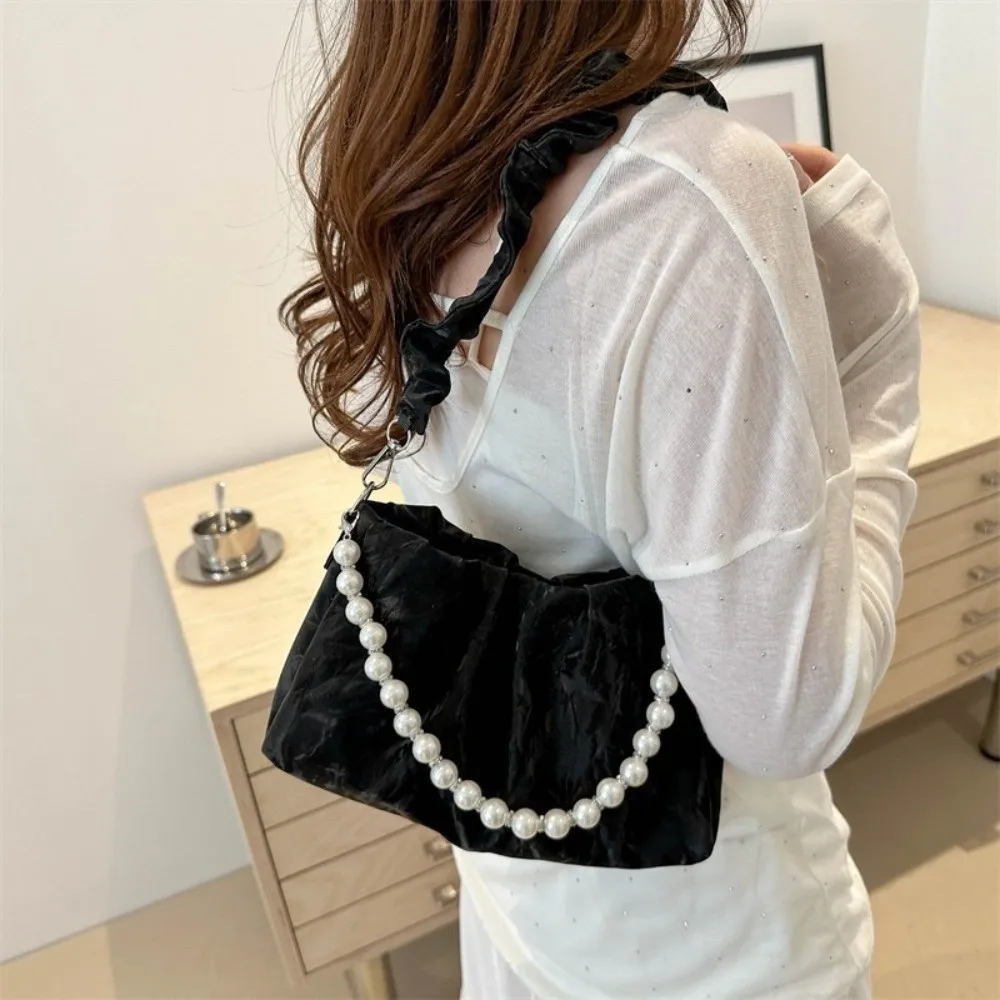 Bolso bandolera con cadena de cuentas plisado de cuero PU elegante - imagen 2