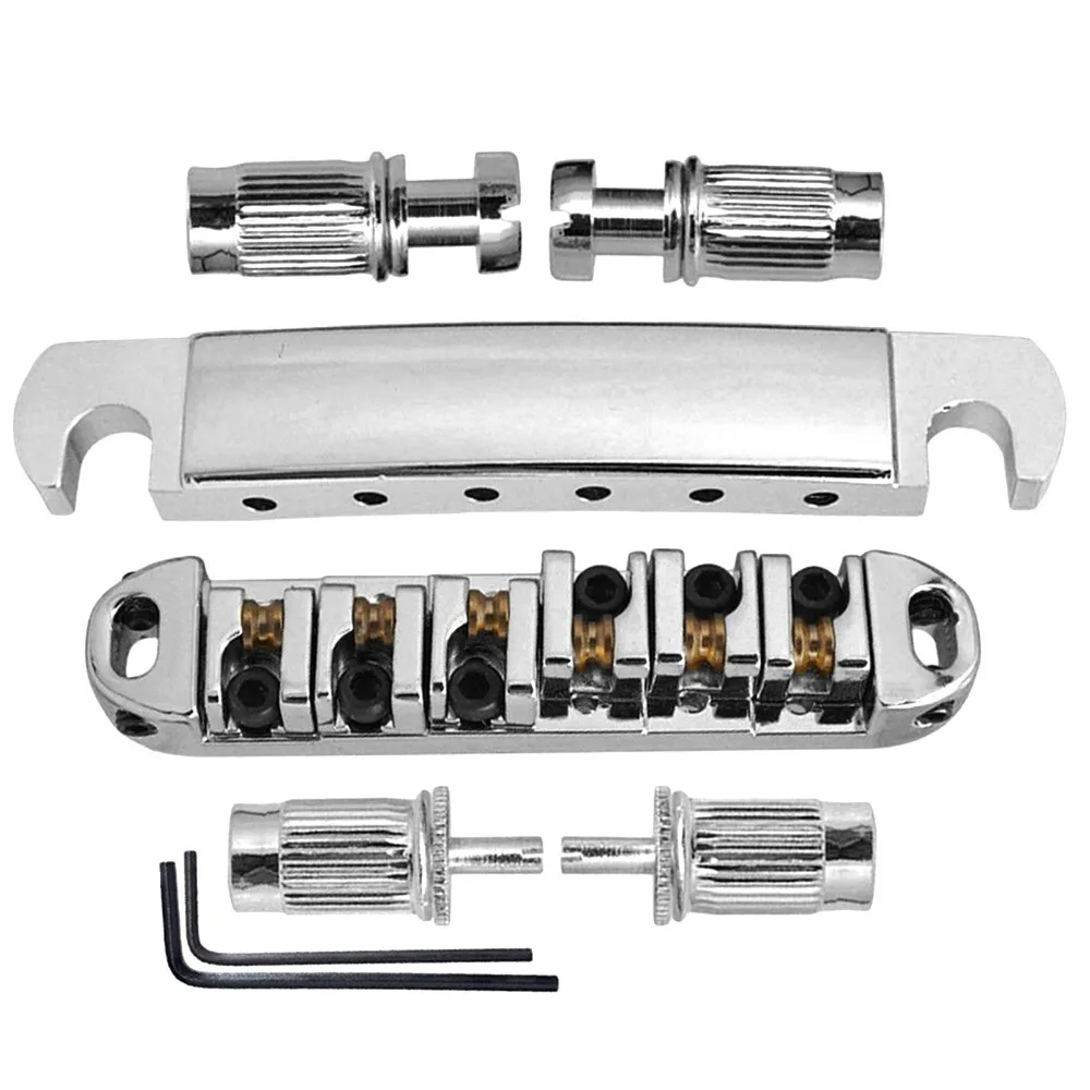 Puente de guitarra eléctrica metálico plateado/negro Premium de rodillos - imagen 4