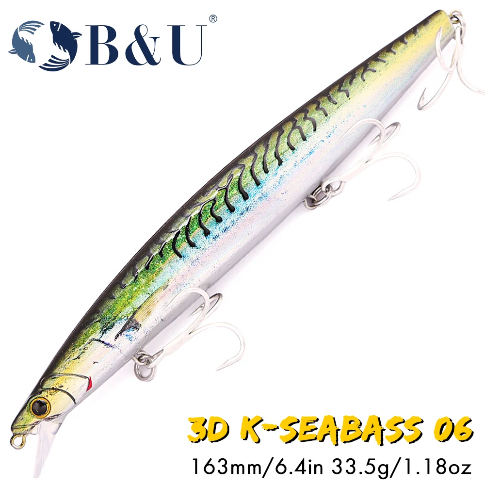 B&U Señuelo flotante para lubina de agua salada con anzuelos triples