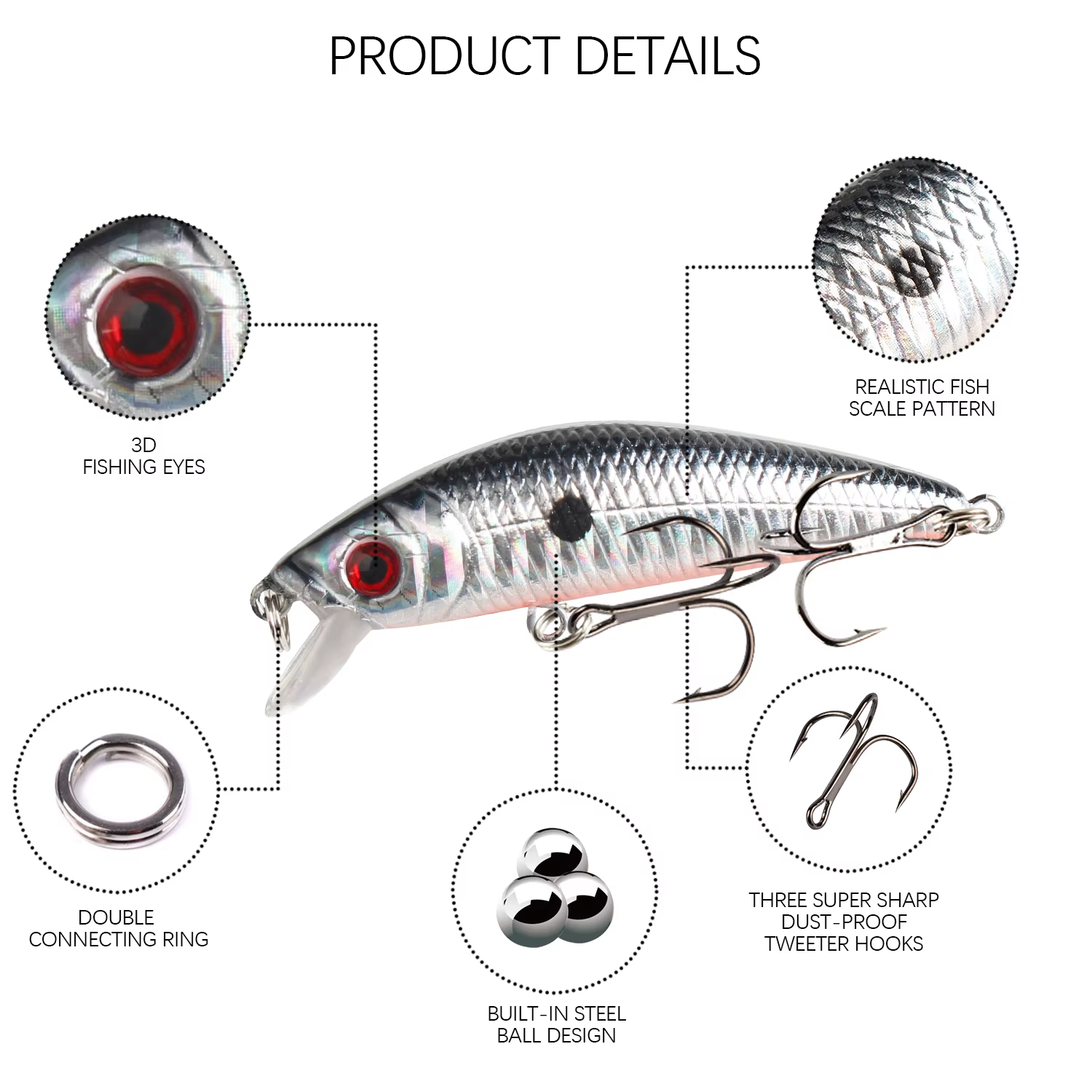 Señuelo minnow hundido para lubina y lucio con ojos 3D - imagen 3