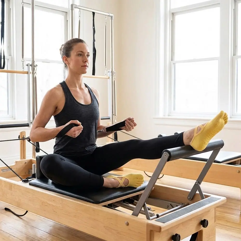Calcetines antideslizantes para pilates en uso