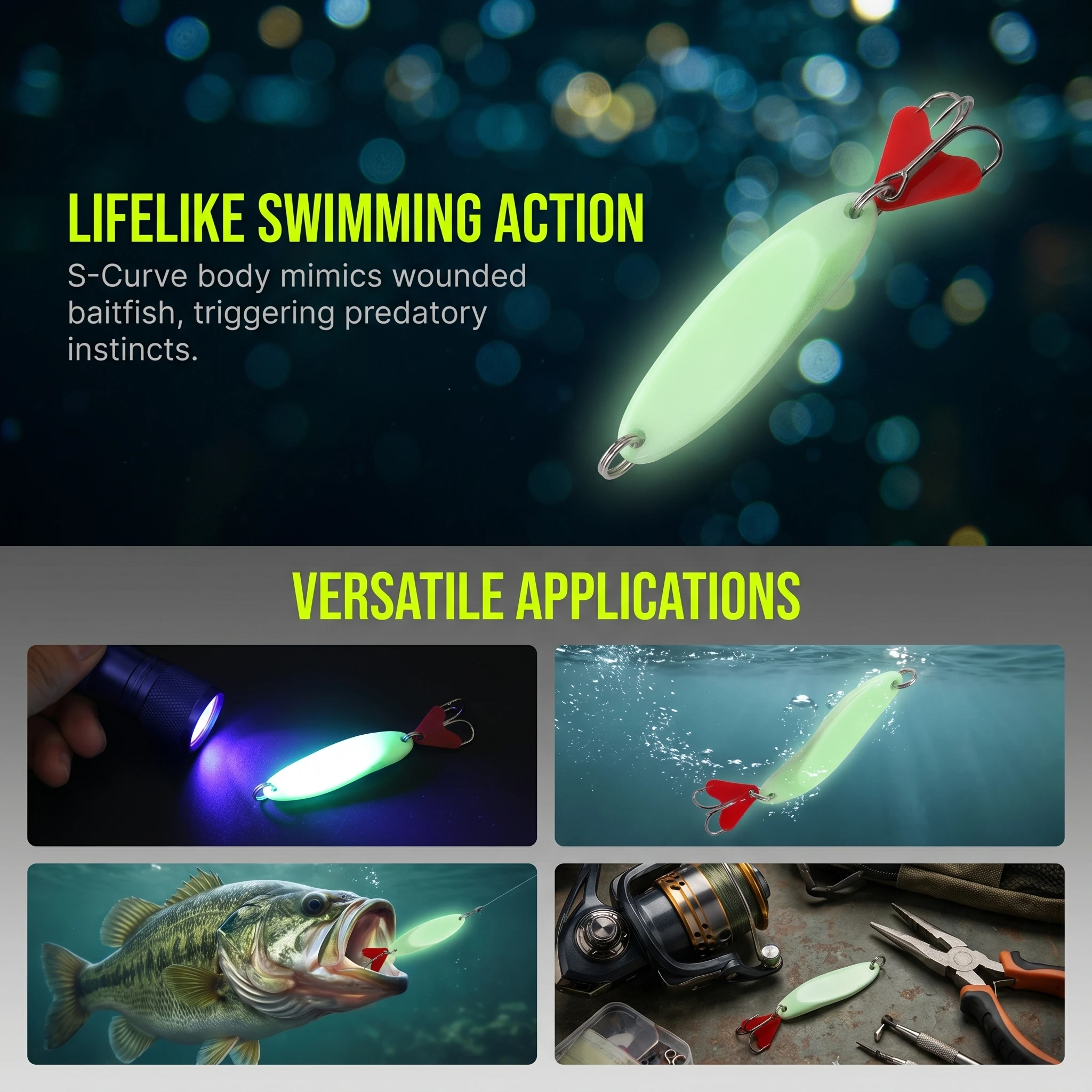 Goture señuelo jig wobbler triple luminoso de metal para pesca - imagen 2