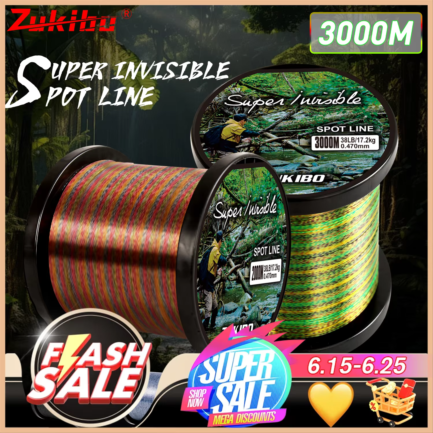 ZUKIBO Invisible Linea de pesca con fluorocarbono resistente