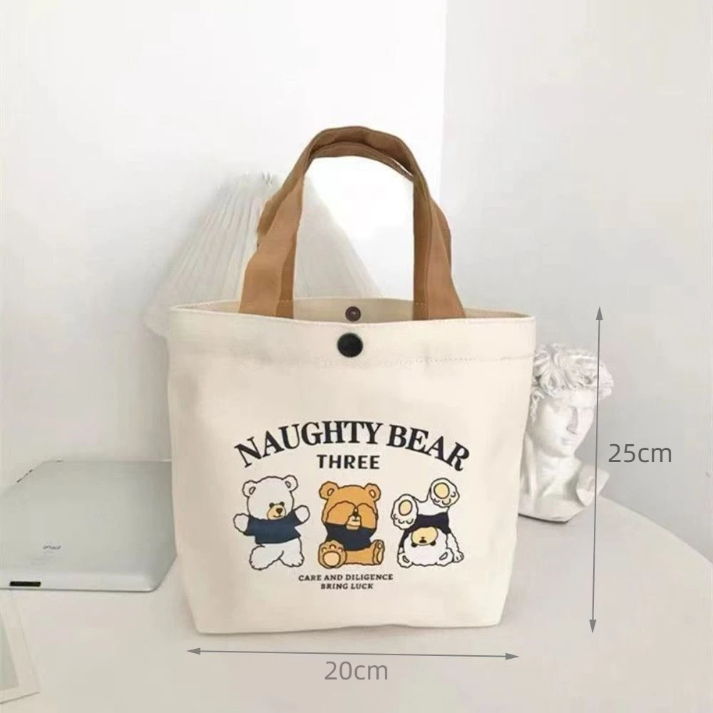 Bolsa de lona color durazno con diseño de dibujos animados