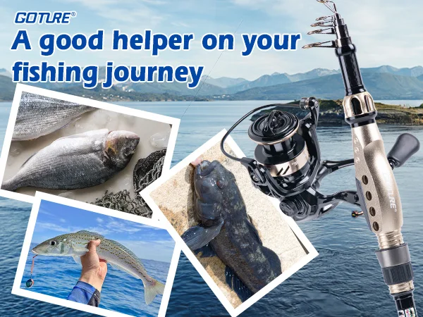 Kit completo de pesca Goture con caña telescópica, carrete giratorio, bolsa de transporte y accesorios