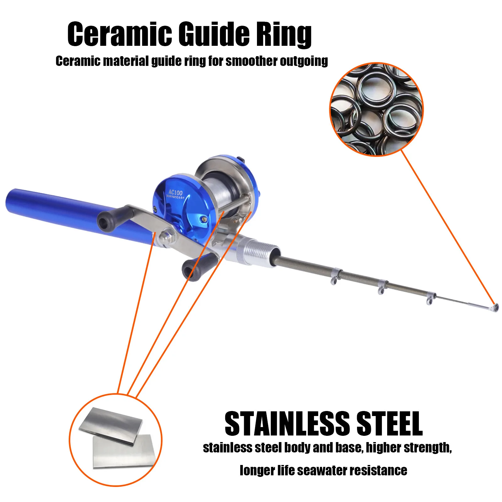 Caña telescópica mini con carrete para pesca en hielo - imagen 2