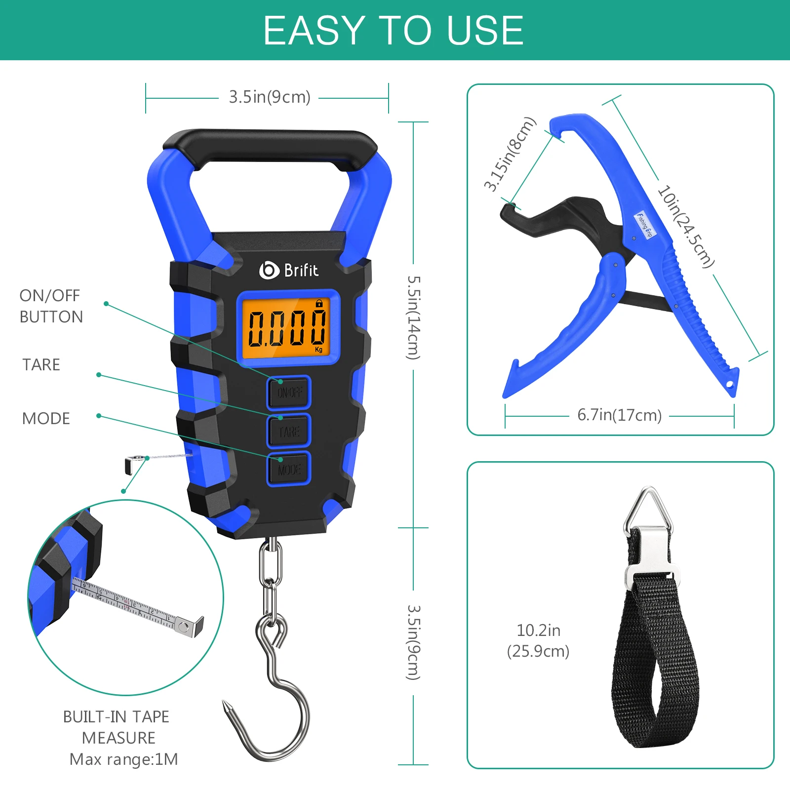 Báscula digital ORIA con pinza y cinta métrica para pesca - imagen 5