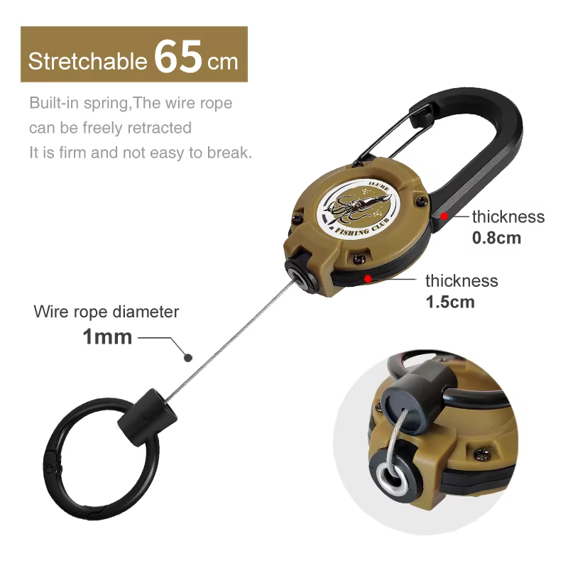 Mosquetón Retráctil con Cable de Acero – Antipérdida para Pesca - imagen 3