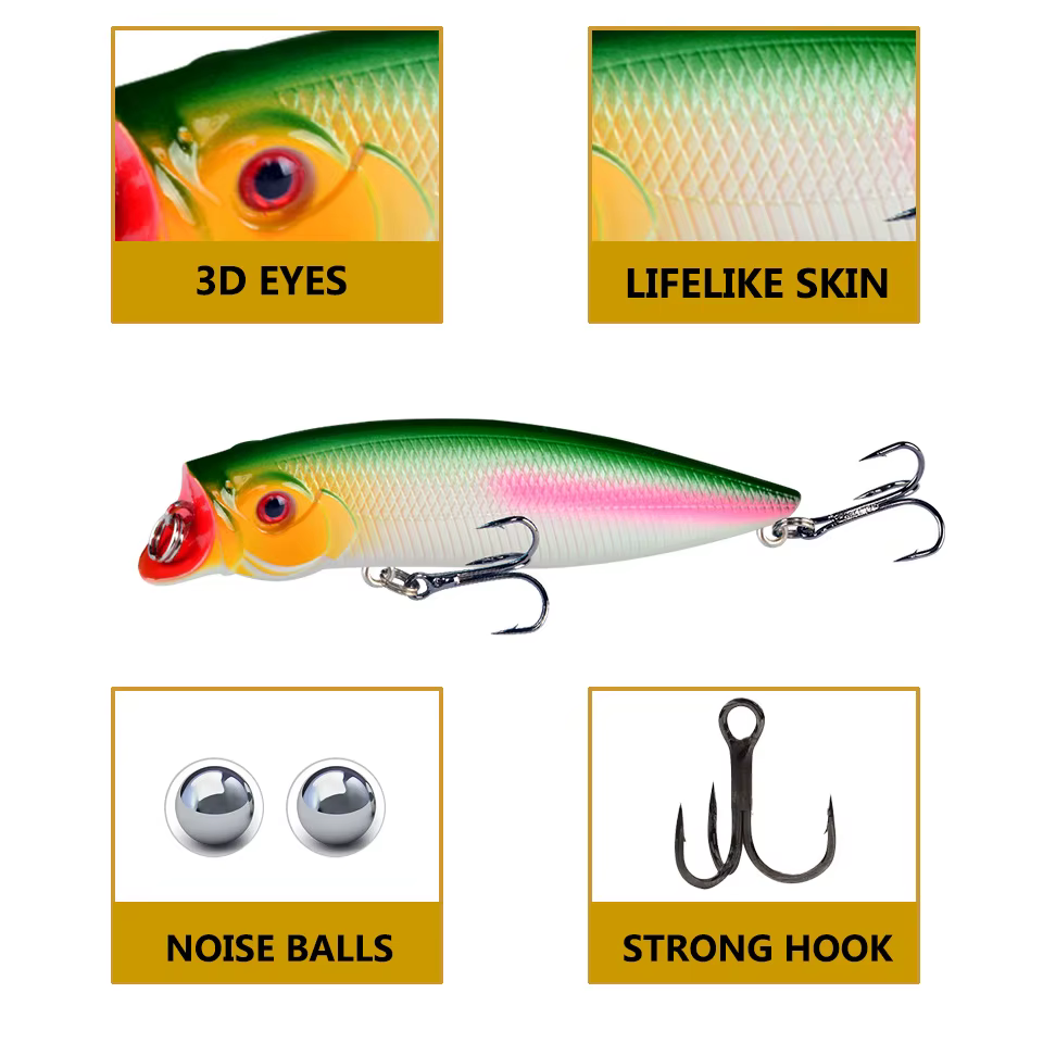 Señuelo popper de pesca ABS duro Wobbler Rattlin Crankbait Minnow - imagen 5