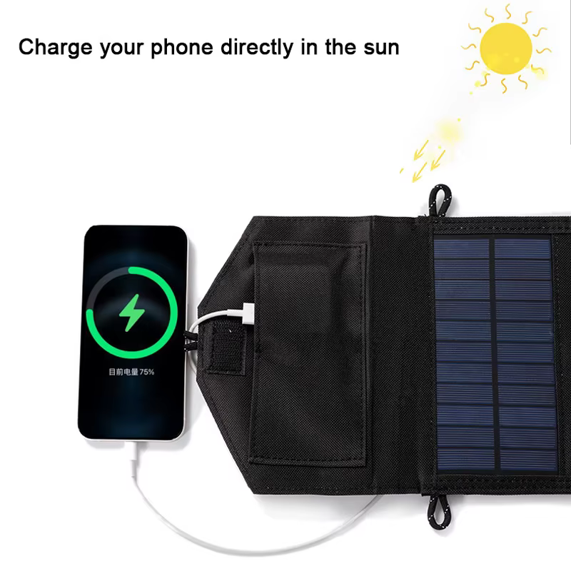 Panel solar plegable 5V USB con power bank y cable - imagen 2