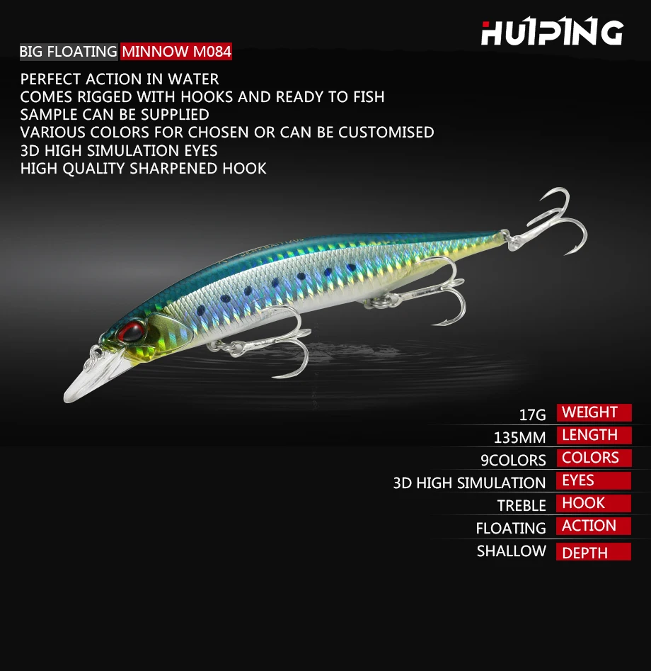 Señuelo flotante Minnow con diseño realista y ojos 3D