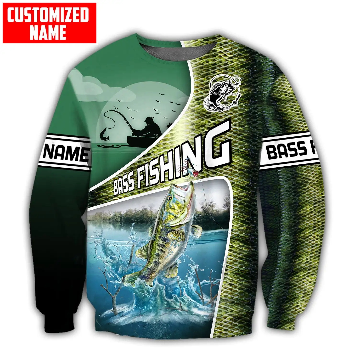 Sudadera Bass Fishing estampado 3D – Capucha con cremallera para hombre - imagen 2