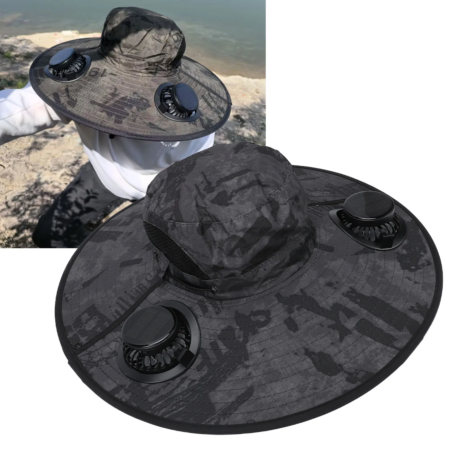 Sombrero de ventilador solar gris camuflaje