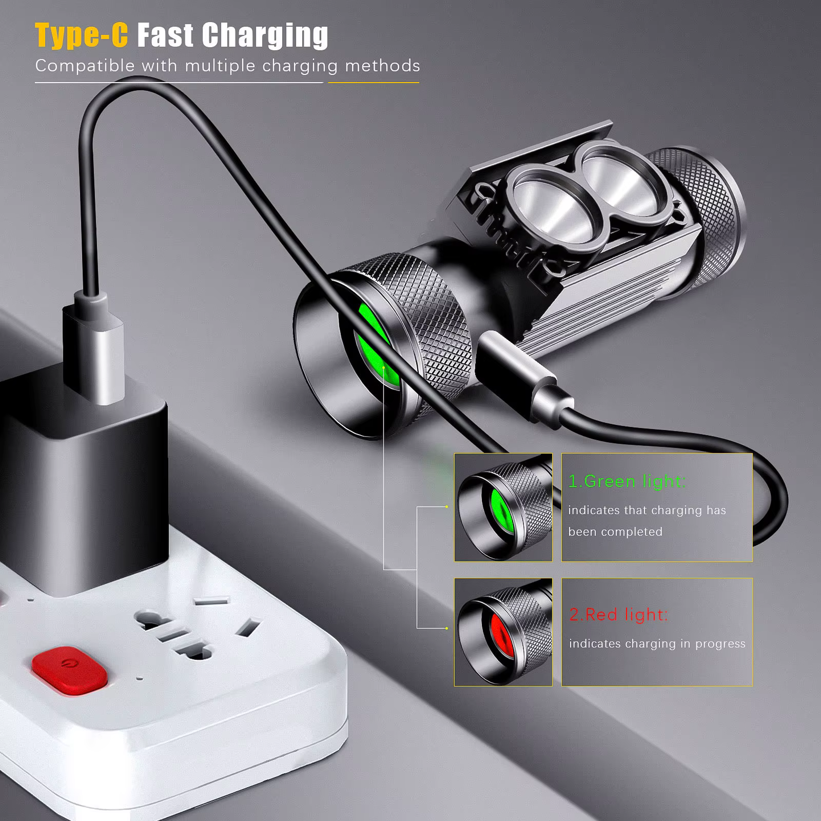 SOLOLANDOR Linterna frontal LED blanca y amarilla recargable por USB-C - imagen 2