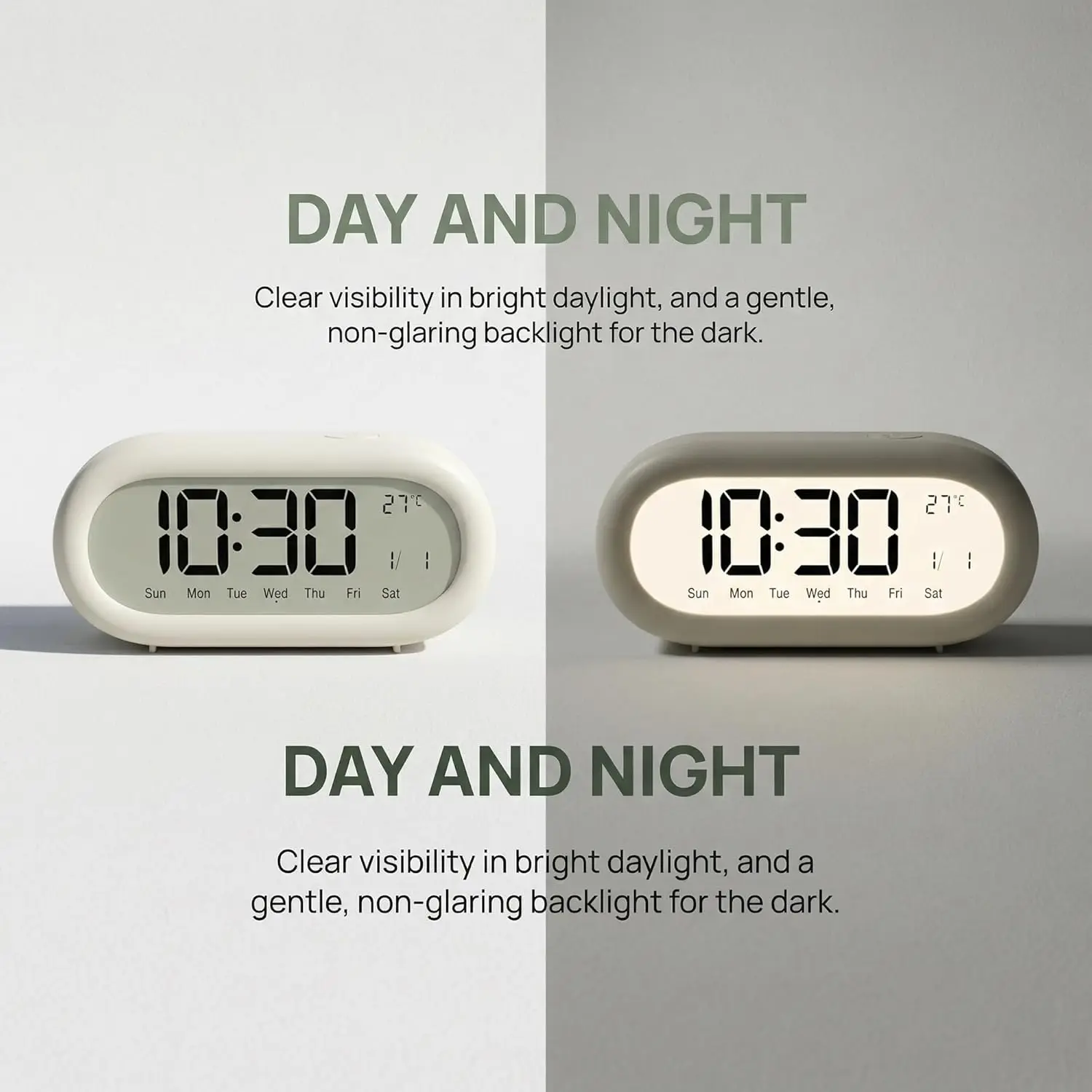 Reloj digital con pantalla LCD y dígitos grandes