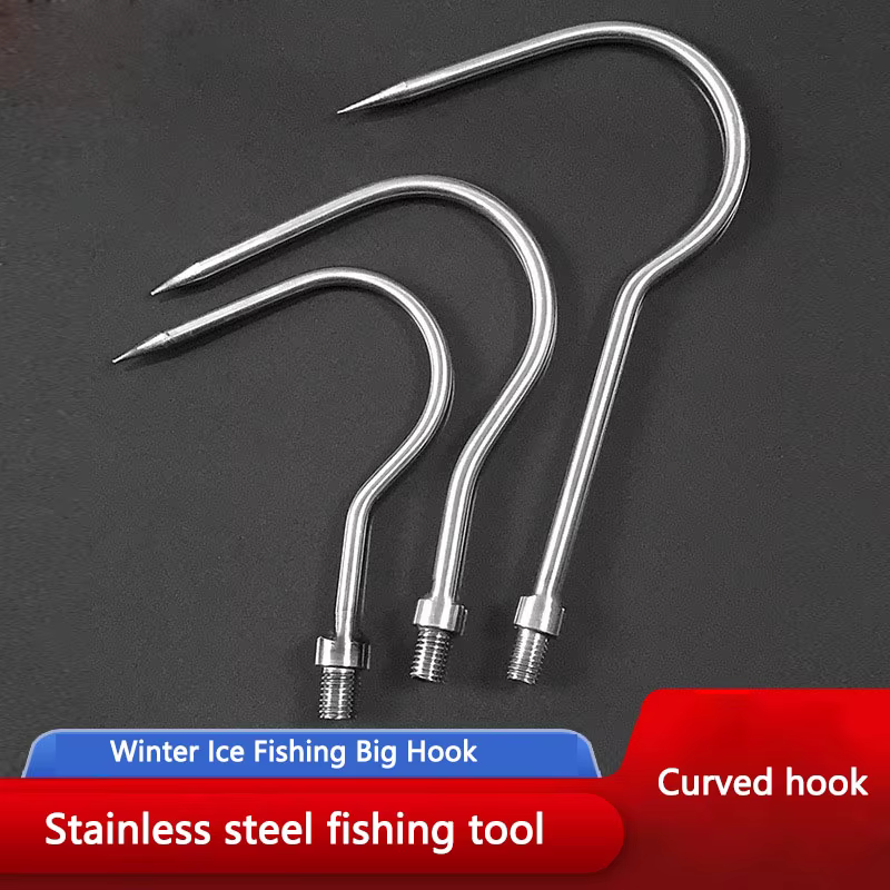 Anzuelos curvos para pesca en hielo, acero inoxidable sin puas