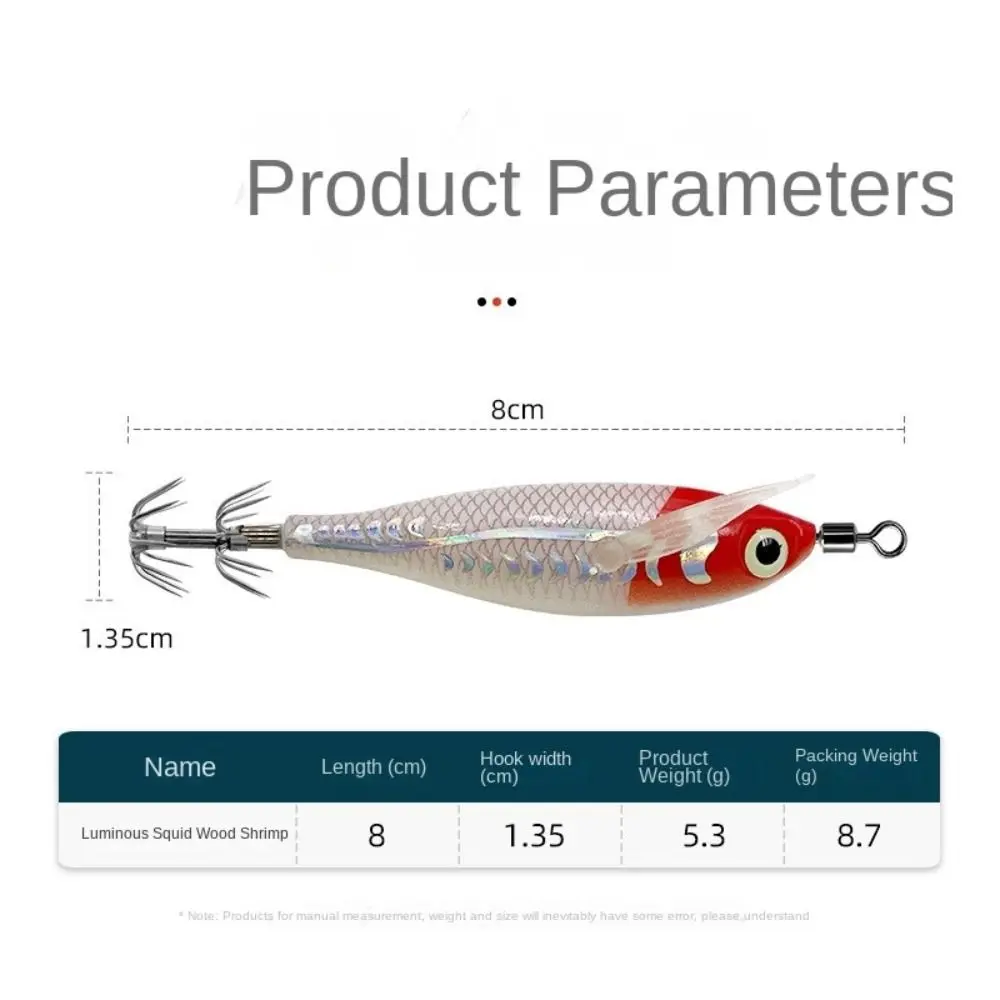 Señuelo de pesca camarón madera noctilucente 8cm