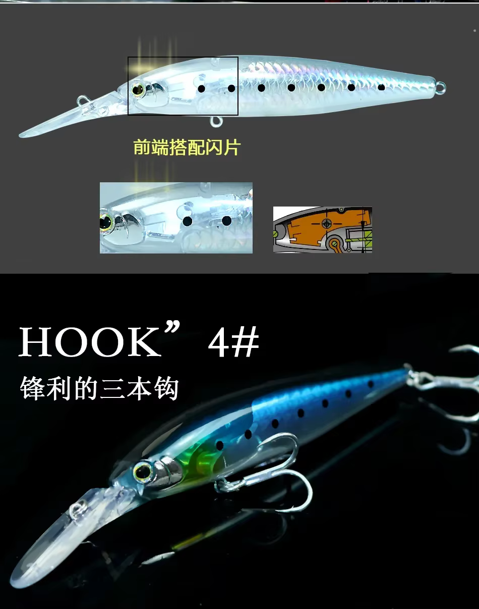Pack 6 unidades de cebo artificial 10cm 18g en colores variados para diferentes condiciones de luz y agua