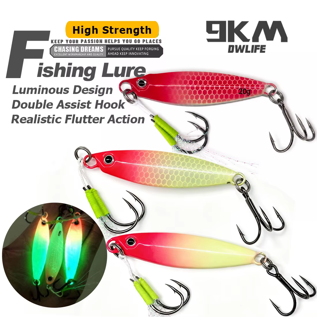 Jig luminoso 9KM para pesca lenta en agua salada - imagen 3
