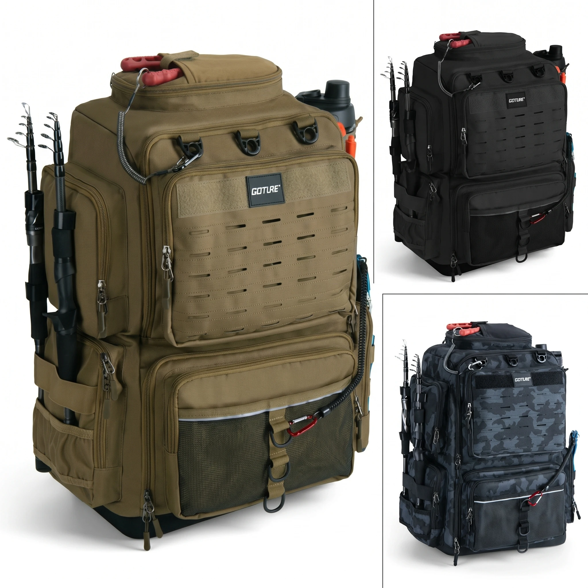 Mochila táctica Goture para pesca de gran capacidad con base EVA - imagen 3