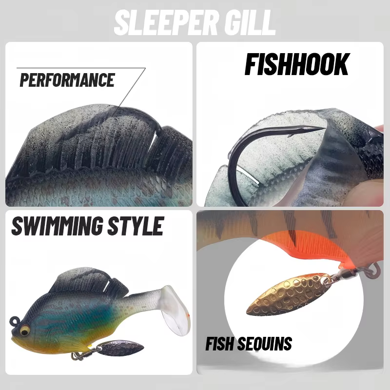 Sleeper Gill Swimbait con Jig Head – Señuelo Vinilo Cola en T 10-32g - imagen 4
