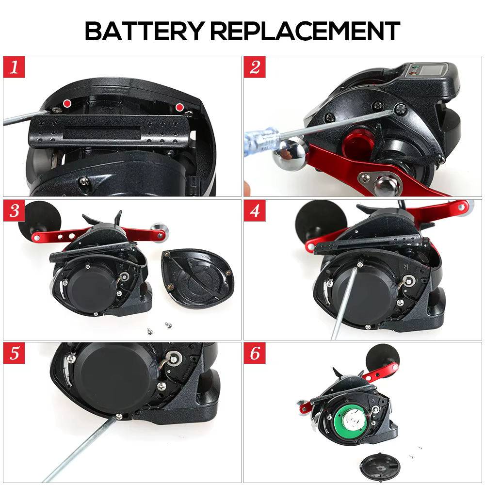 Detalle del carrete con indicador LED