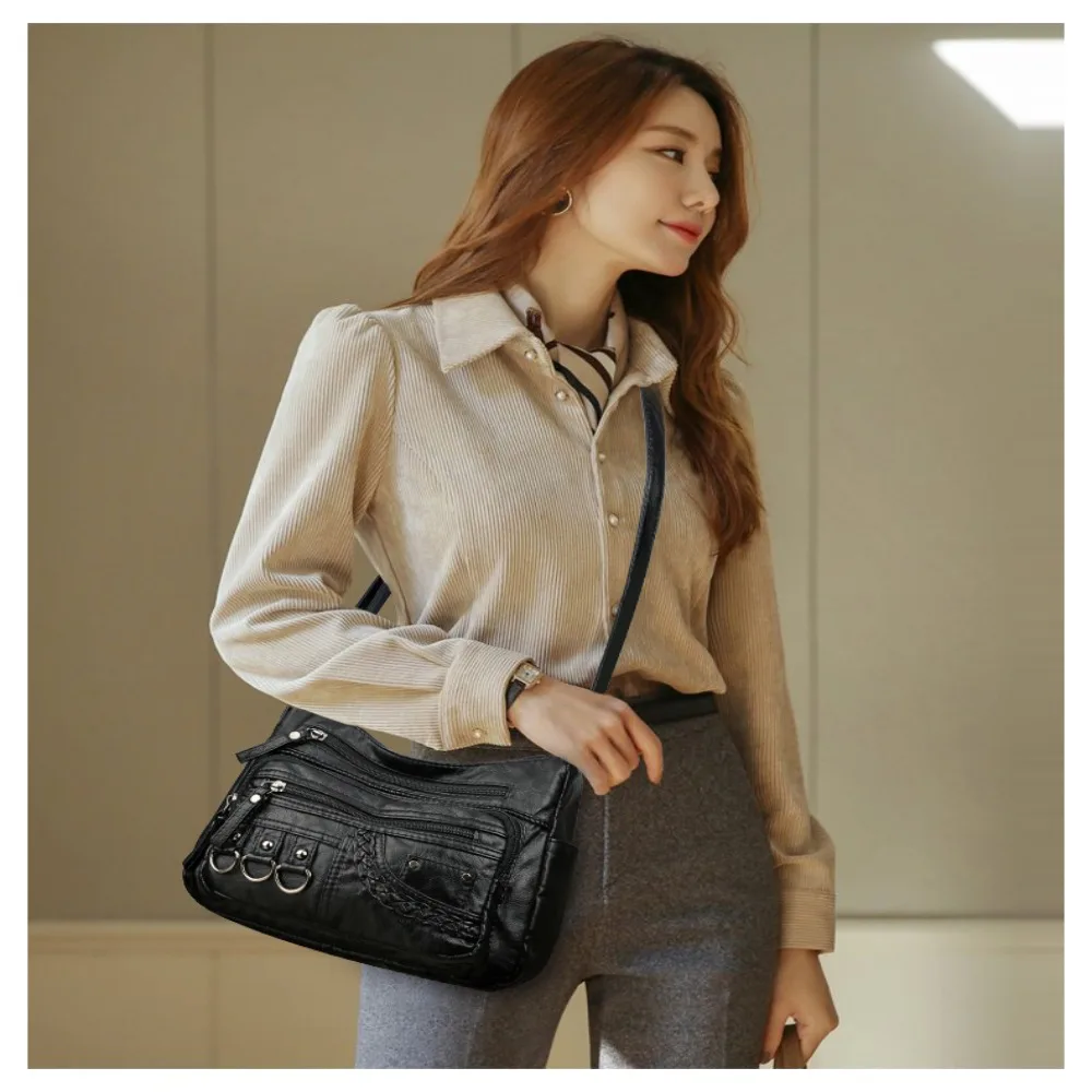 Bolso bandolera de cuero PU vintage con múltiples bolsillos - imagen 4