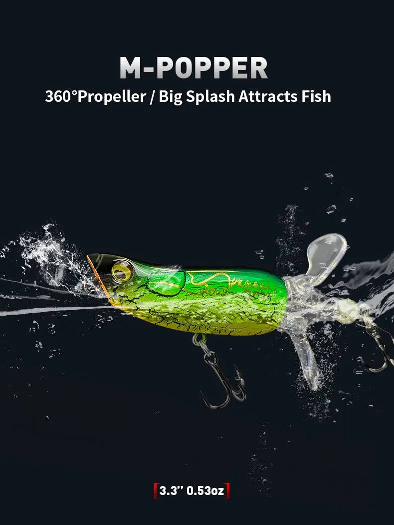 Señuelo popper LEYDUN de 85mm con cola giratoria para pesca de bass y lucio