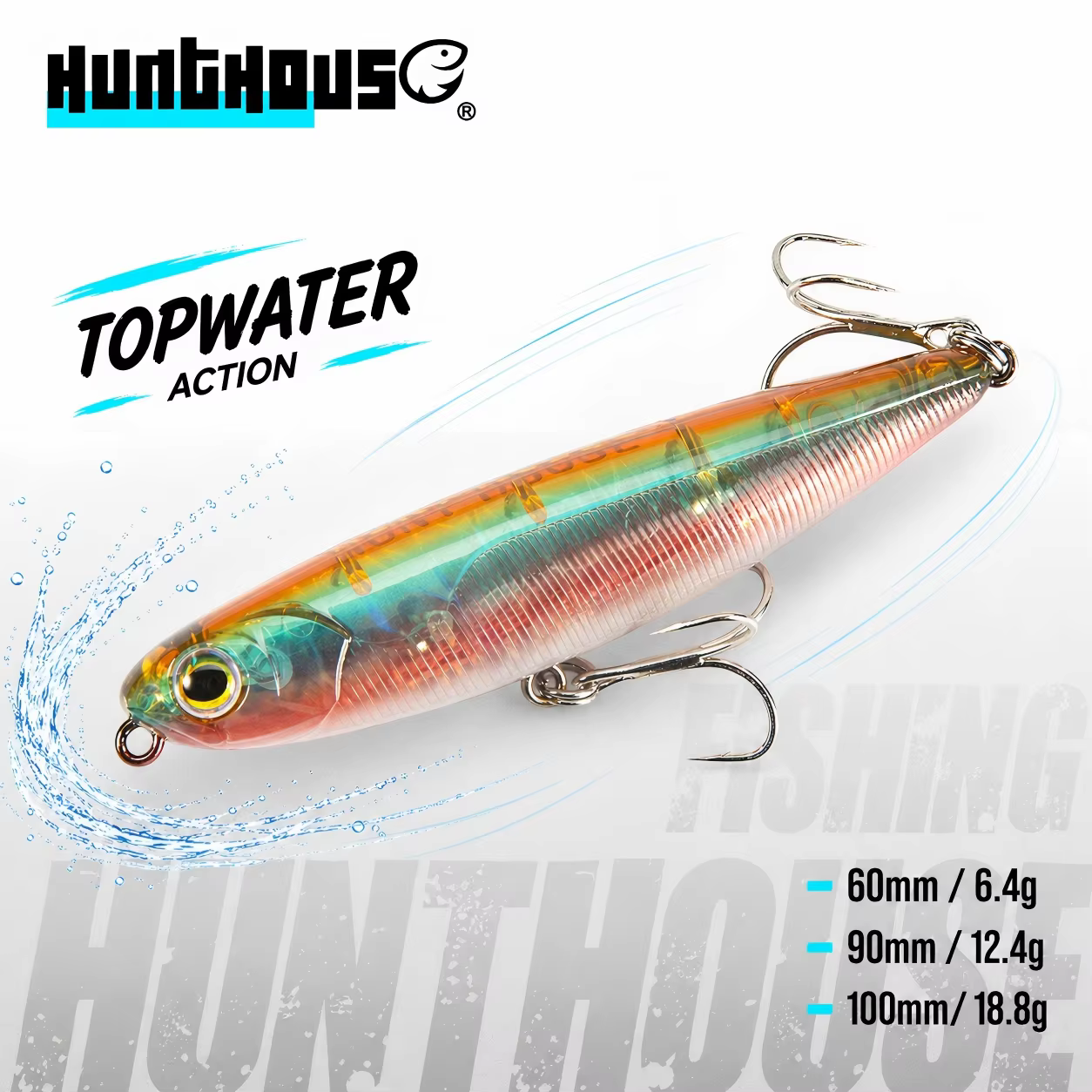 Hunthouse Topwater: Señuelo superficie lubina Pike 60-100mm