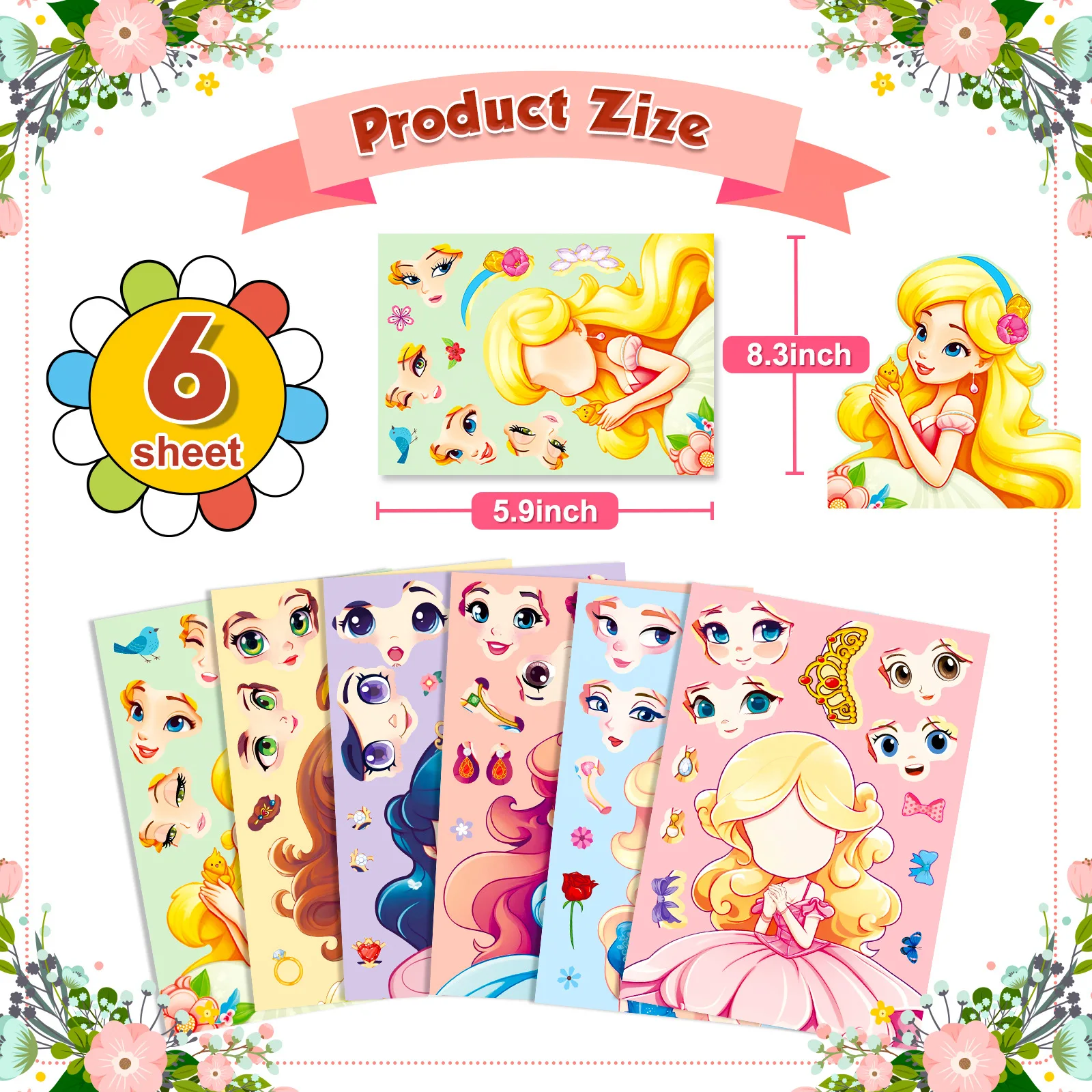 Pegatinas Puzzle DIY Princesas y Sirenas para Niños – 6 Folios Diversión Creativa - imagen 3