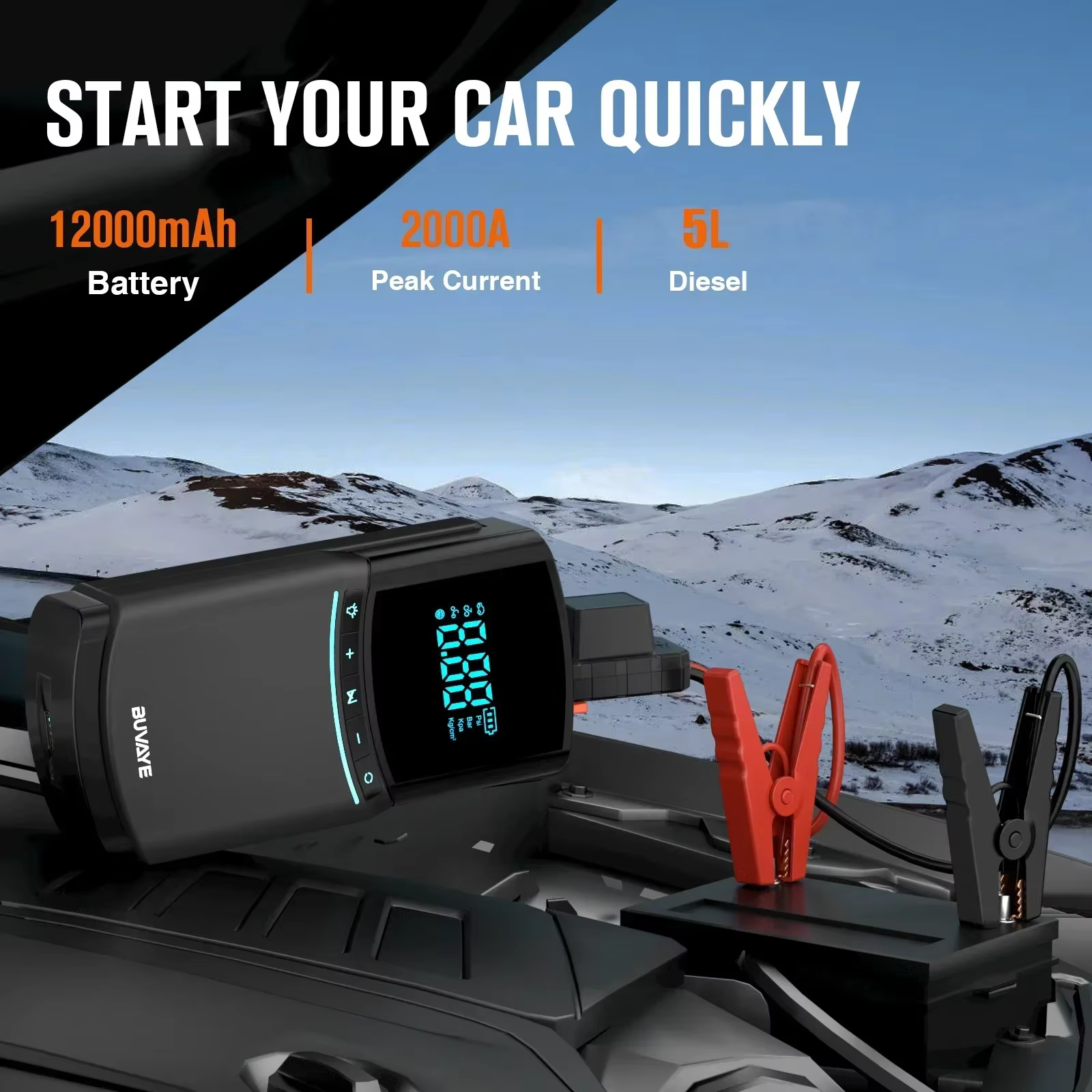 Arrancador Coche BUVAYE 2000A con Compresor 150PSI y Power Bank 10000mAh - imagen 4