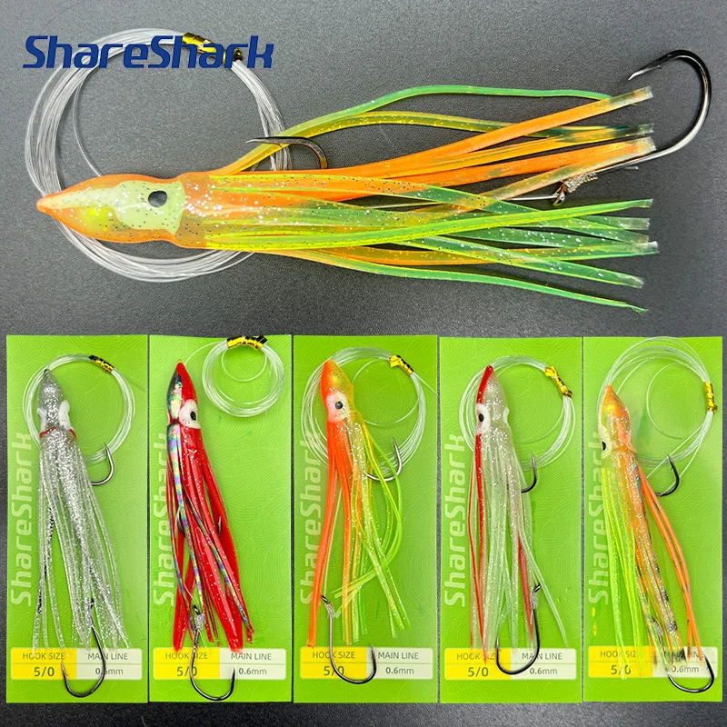 ShareShark señuelos luminosos pulpo doble anzuelo pre-atado - imagen 3