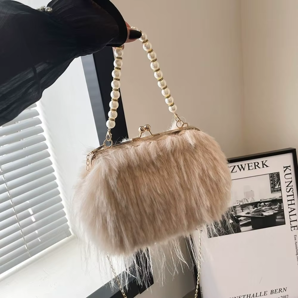 Bolso bandolera de piel sintética con cadena de perlas - imagen 2