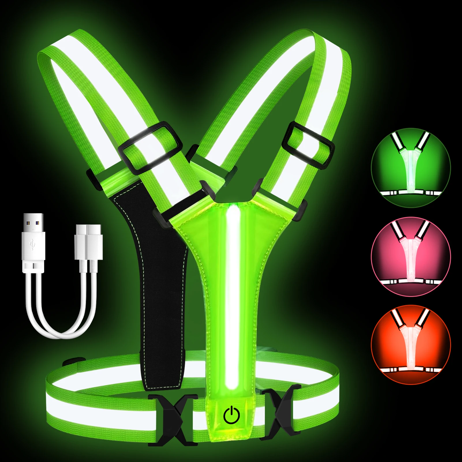 Chaleco reflectante LED USB recargable – Alta visibilidad para correr - imagen 2