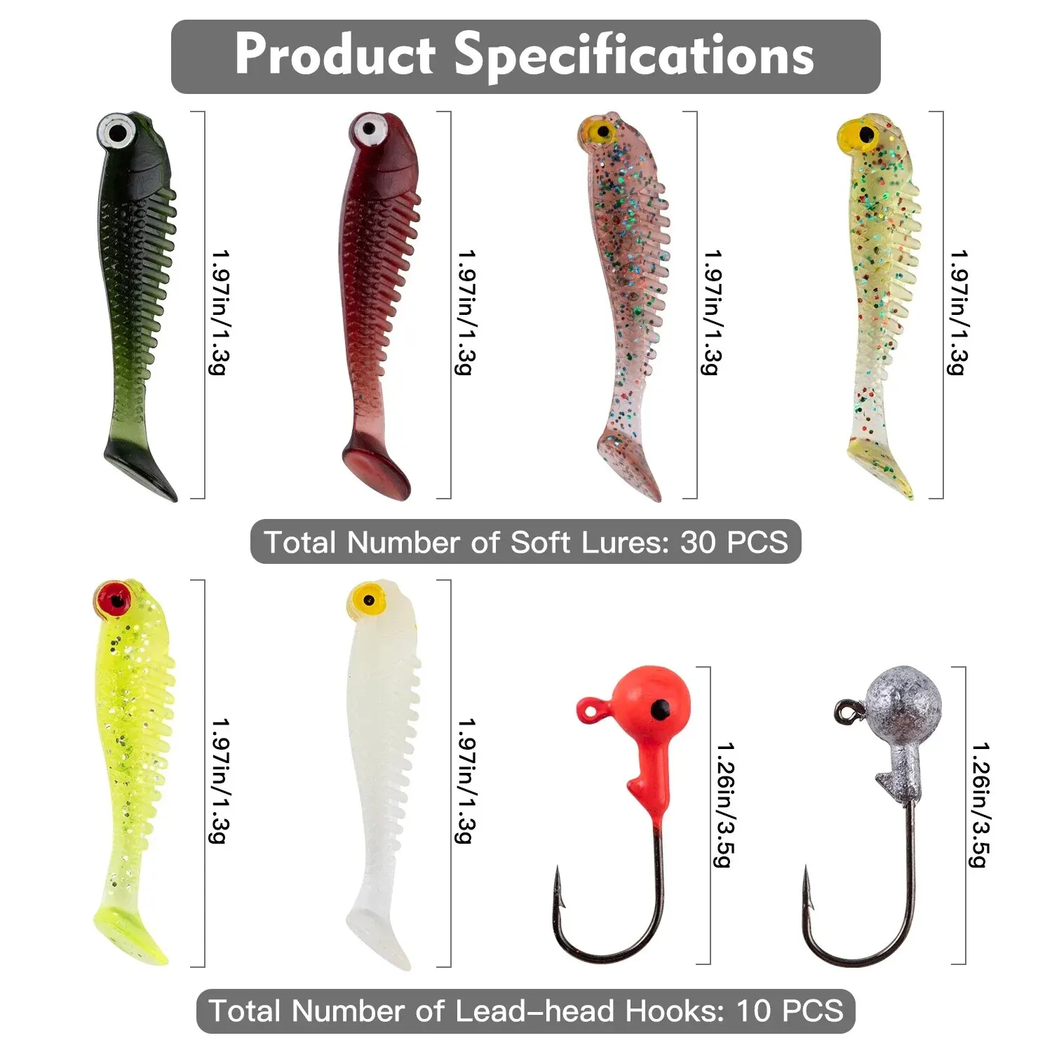 Señuelos blandos con cabeza plomada – Kit aparejos para pesca - imagen 2