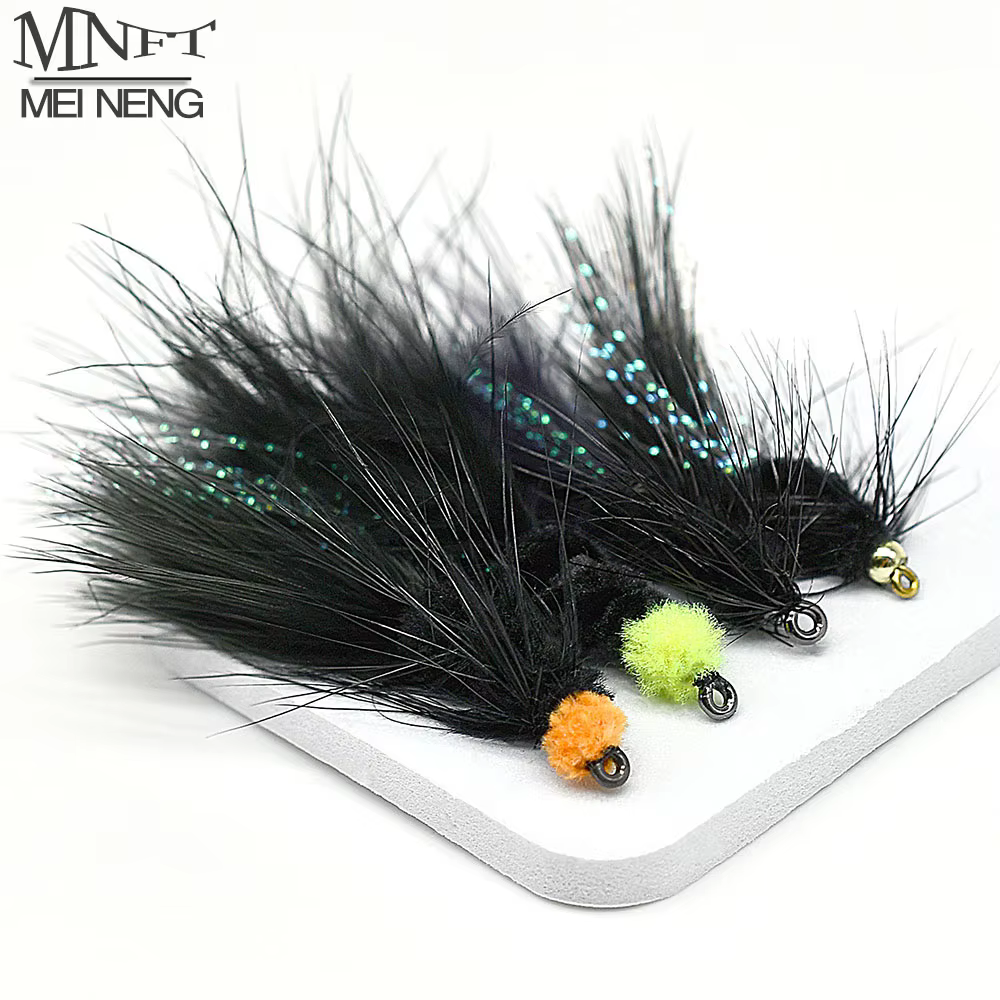 MNFT Mosca Beadhead Streamer negra para pesca de trucha en ríos