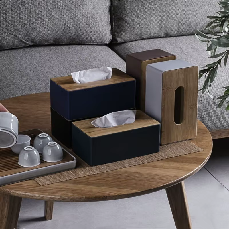 Caja de pañuelos bambú macizo elegante resistente para hogar - imagen 2