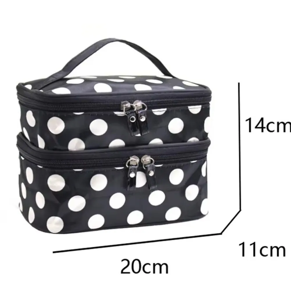 Bolsa de maquillaje de doble capa con diseño de puntos