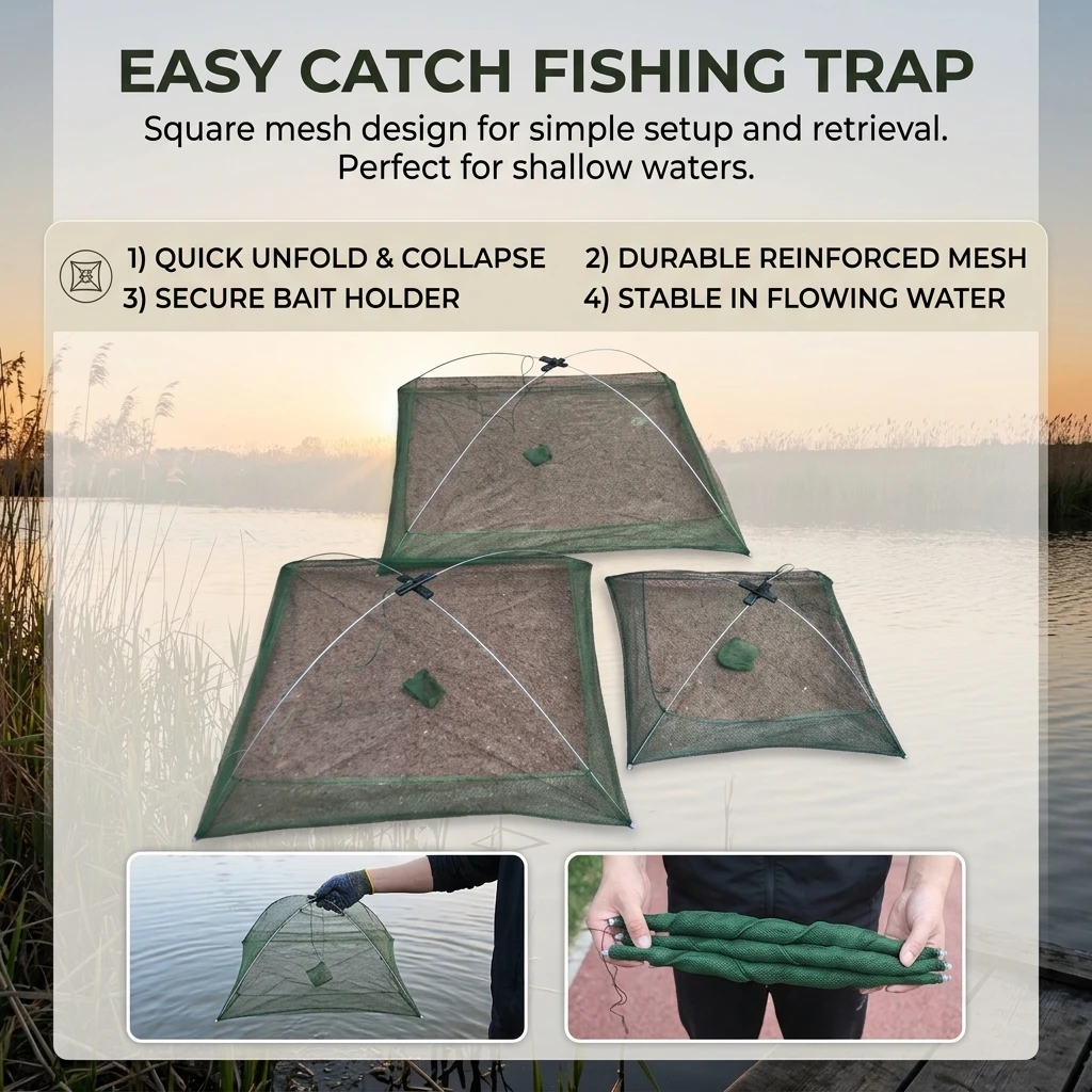 Red de pesca portátil malla grande jaula trampa para carpas - imagen 4