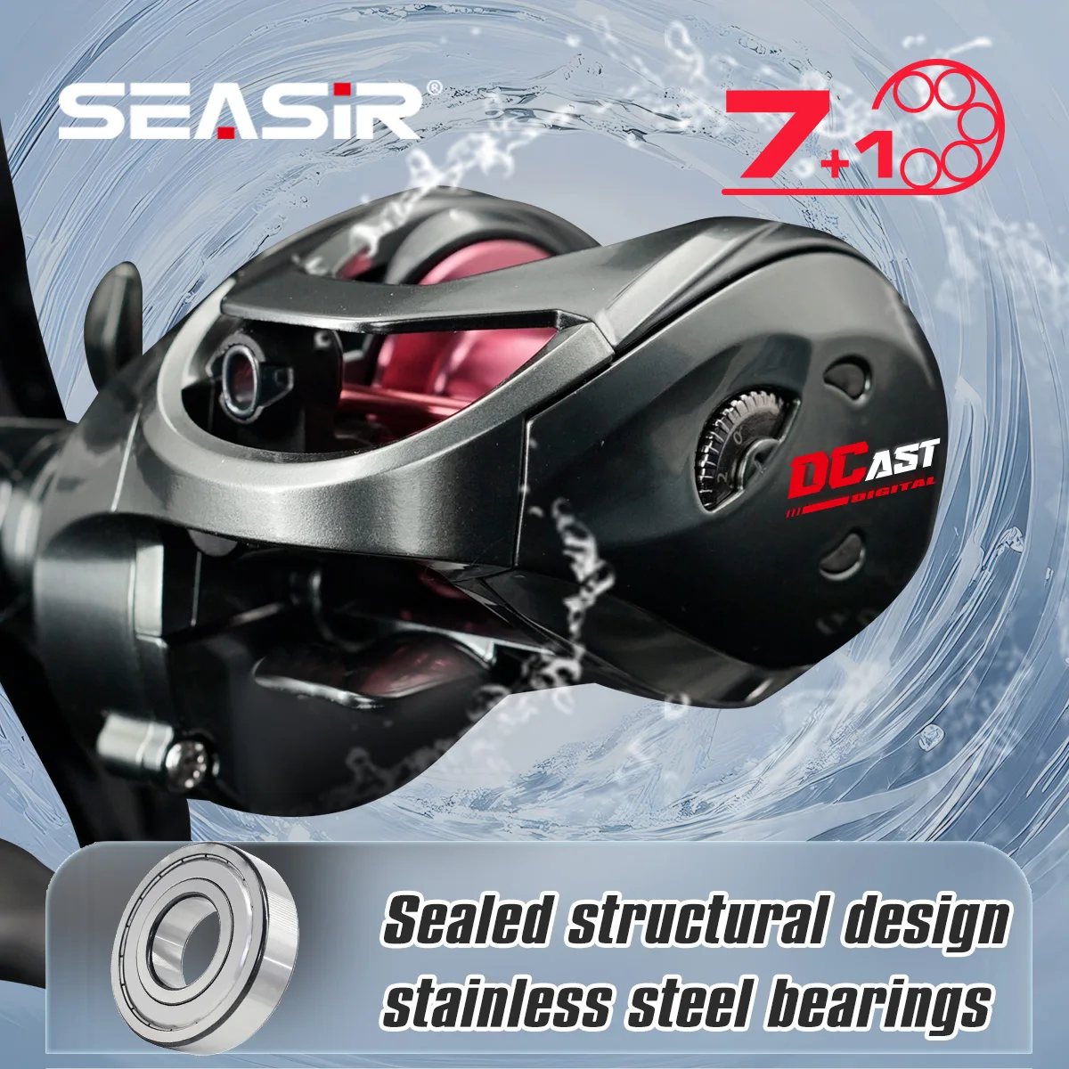 SEASIR DCAST DC – Carrete Baitcasting con arandelas de carbono y latón