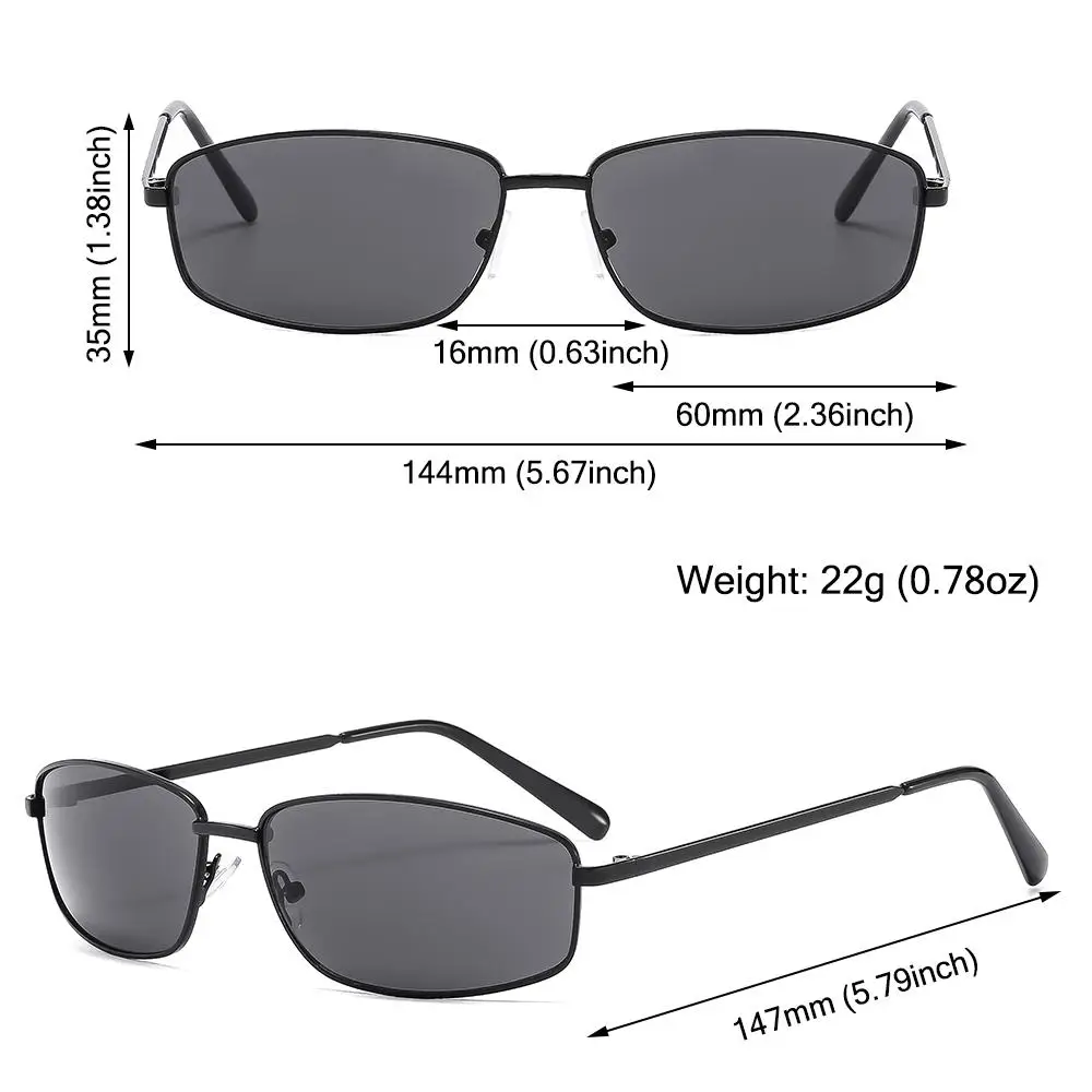 Detalle del marco metálico y lentes rectangulares