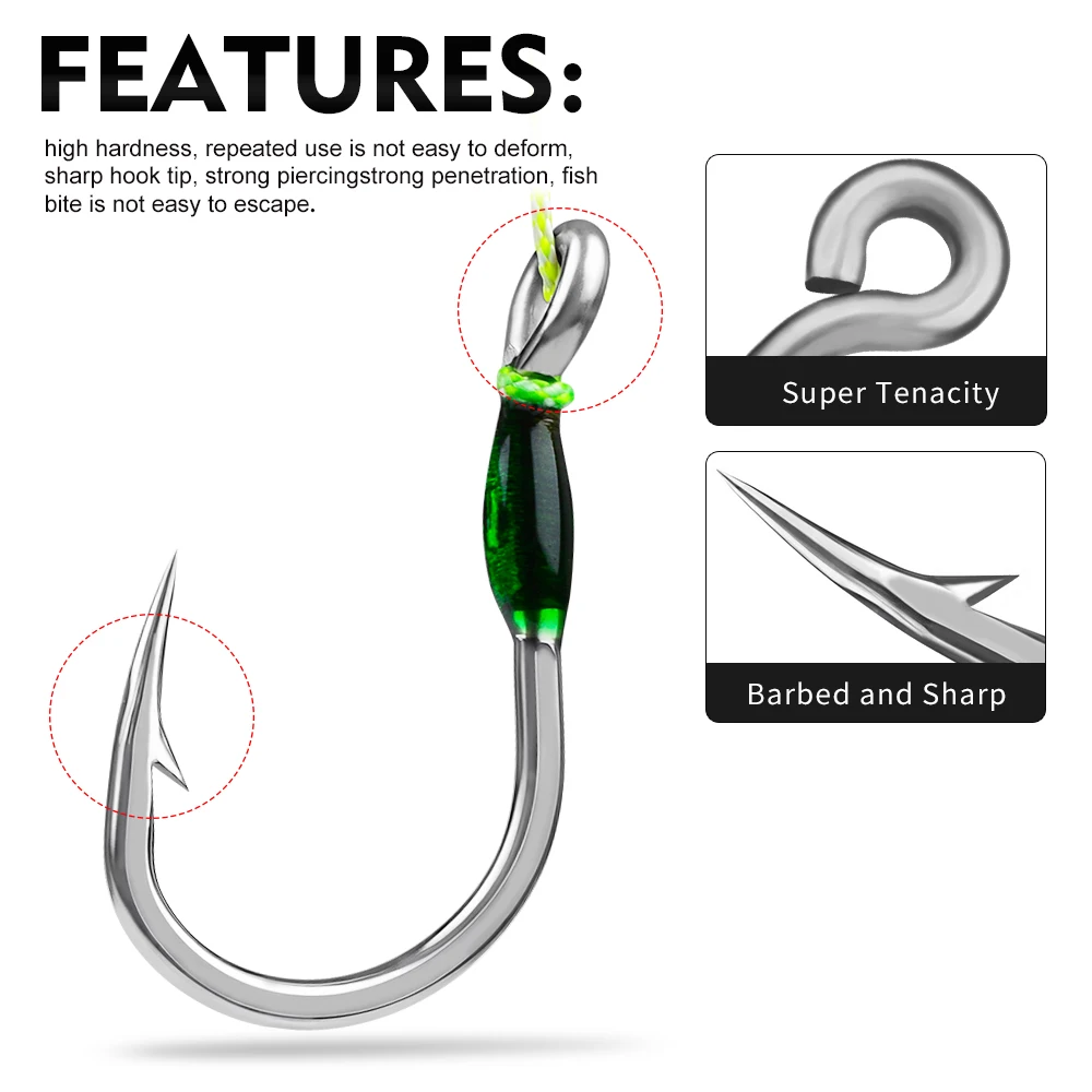 Anzuelos Dobles Jigging Ojo Grande con Pluma Verde Proberos – Acero - imagen 4