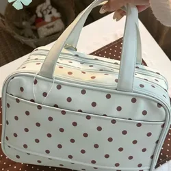 Bolsa de aseo multicapa con PU y asa, diseño de puntos