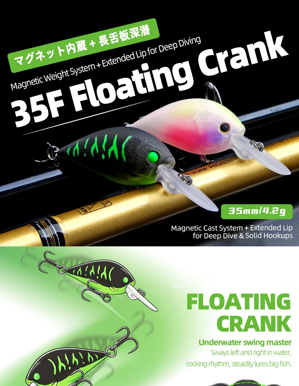 Señuelo UV Glow Mini Crank en detalle